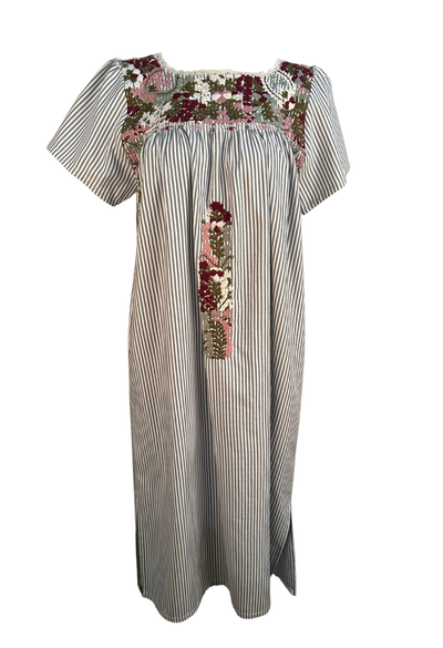 Liliana Grey Striped and Multicolor Midi Dress