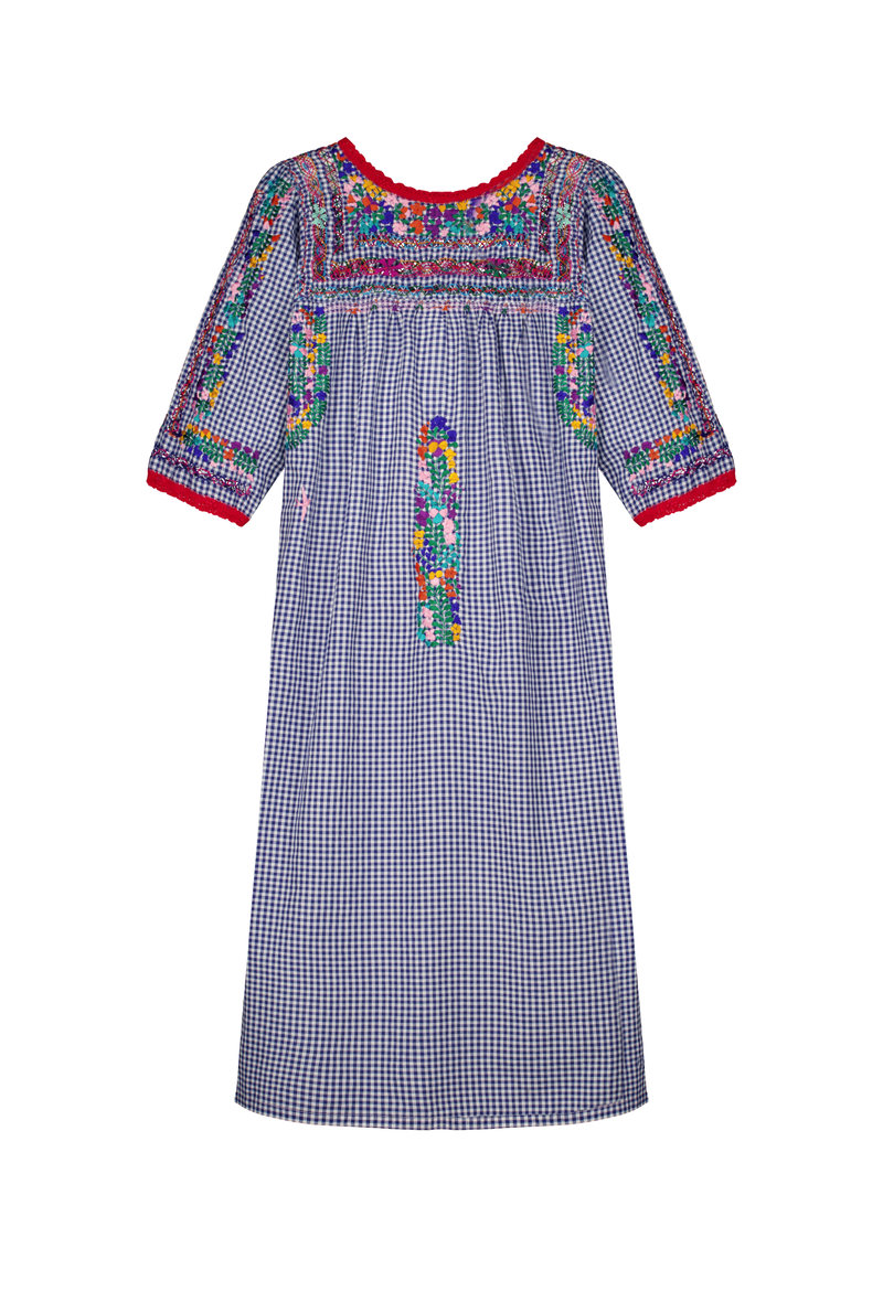 Blue Deshilado Midi Dress