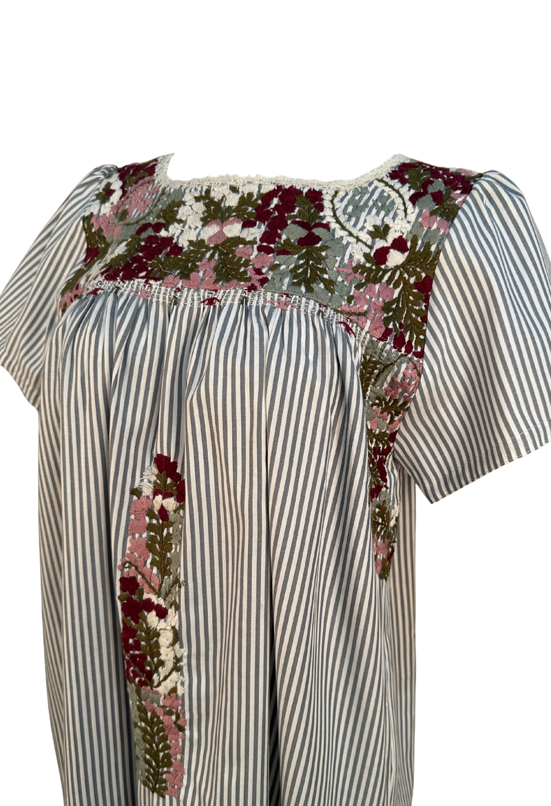 Liliana Grey Striped and Multicolor Midi Dress