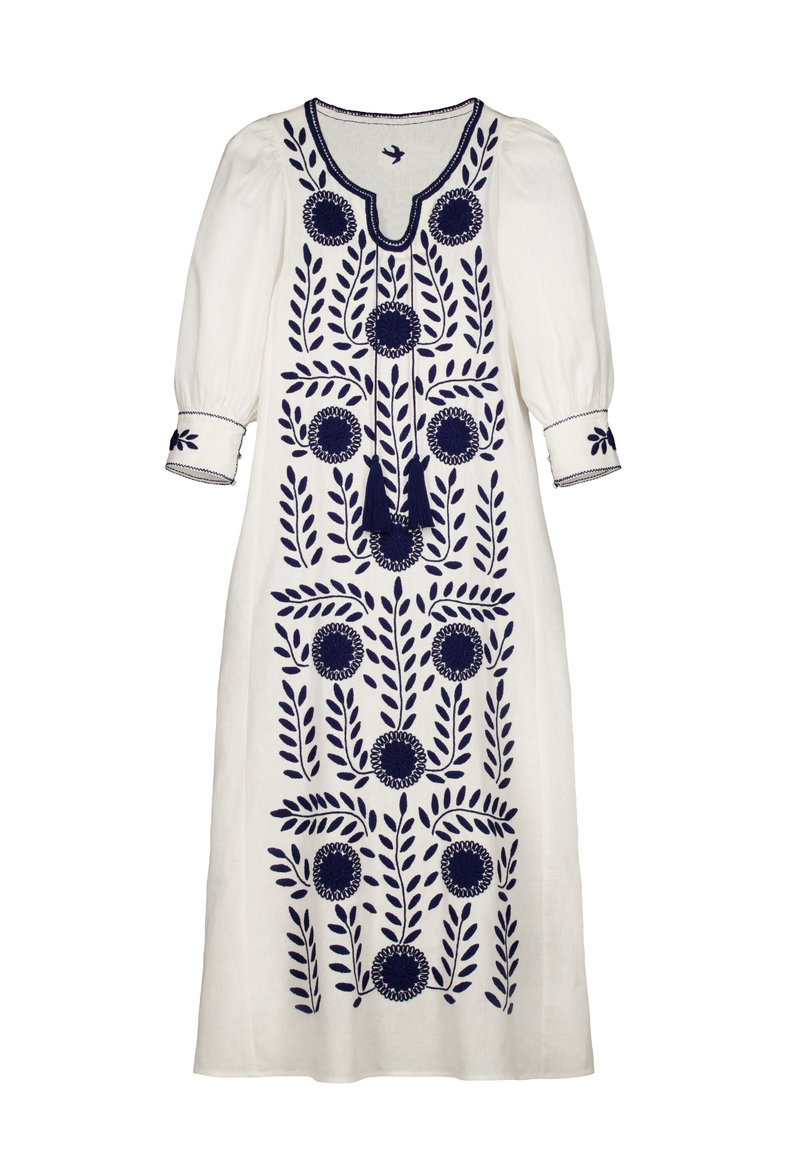 Adela White and Navy Long Dress