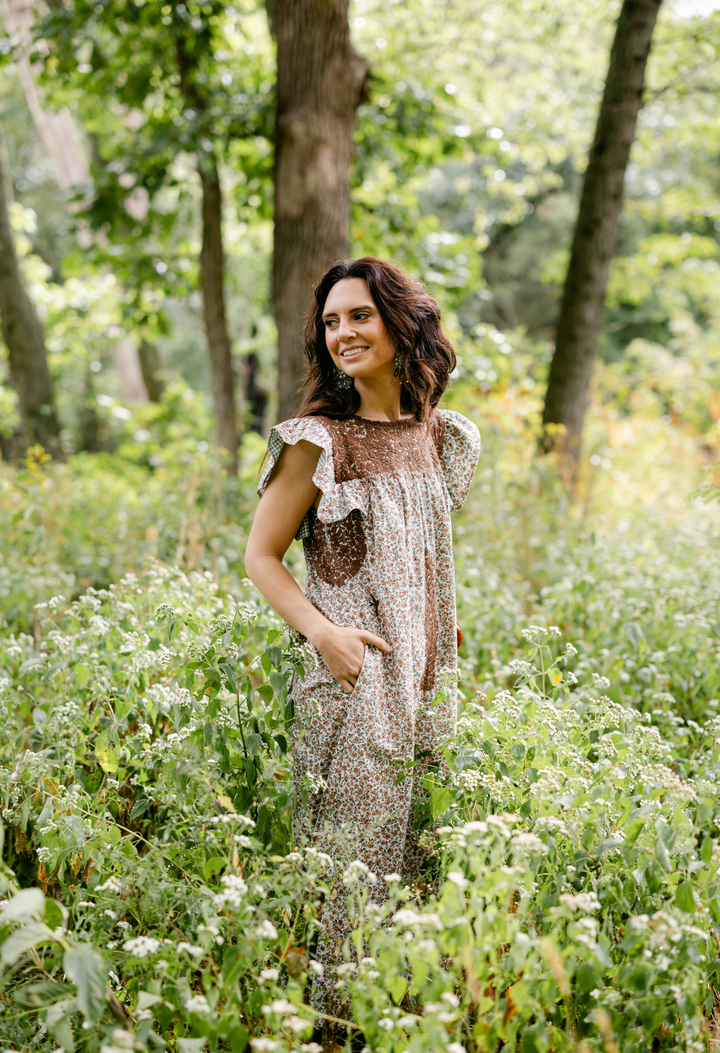 Soledad Café Floral Midi Dress