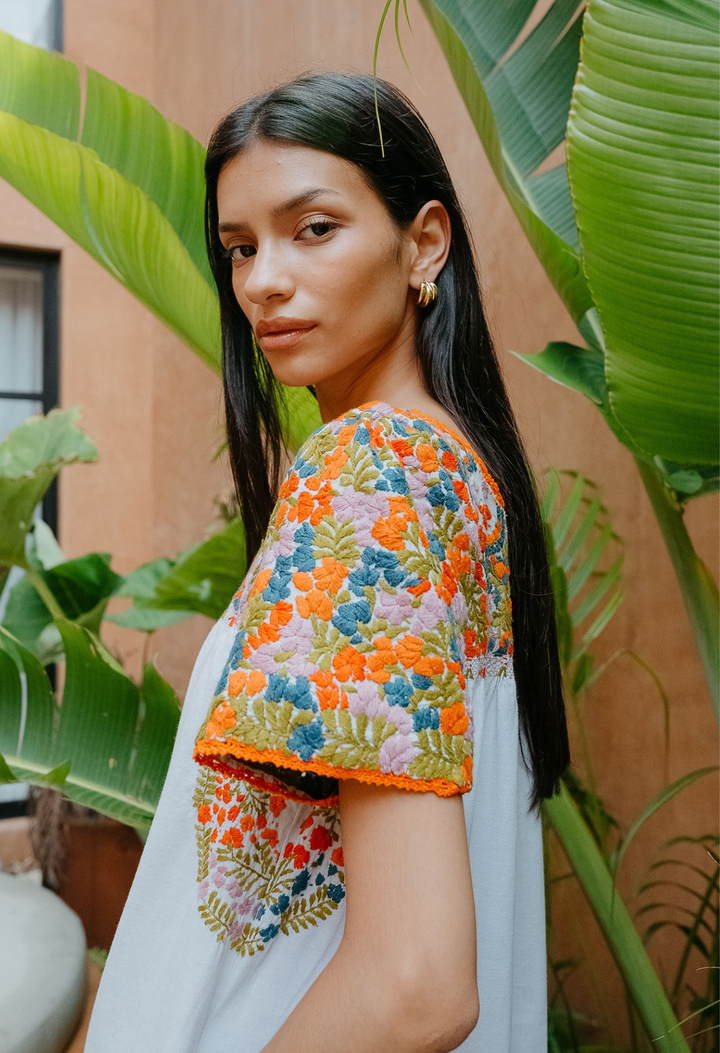 Liliana Midi Dress Dress Liliana Wildflower Meadow Embroidered Sleeve Midi Dress Liliana Wildflower Meadow Embroidered Sleeve Midi Dress