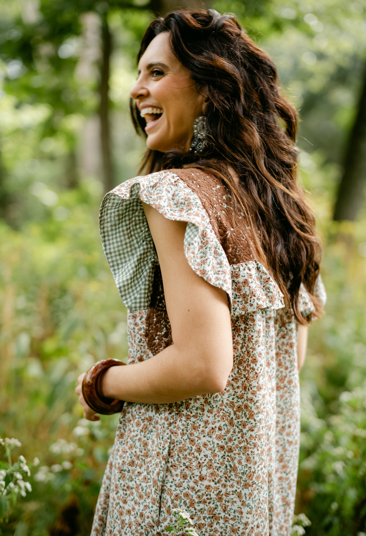 Soledad Café Floral Midi Dress