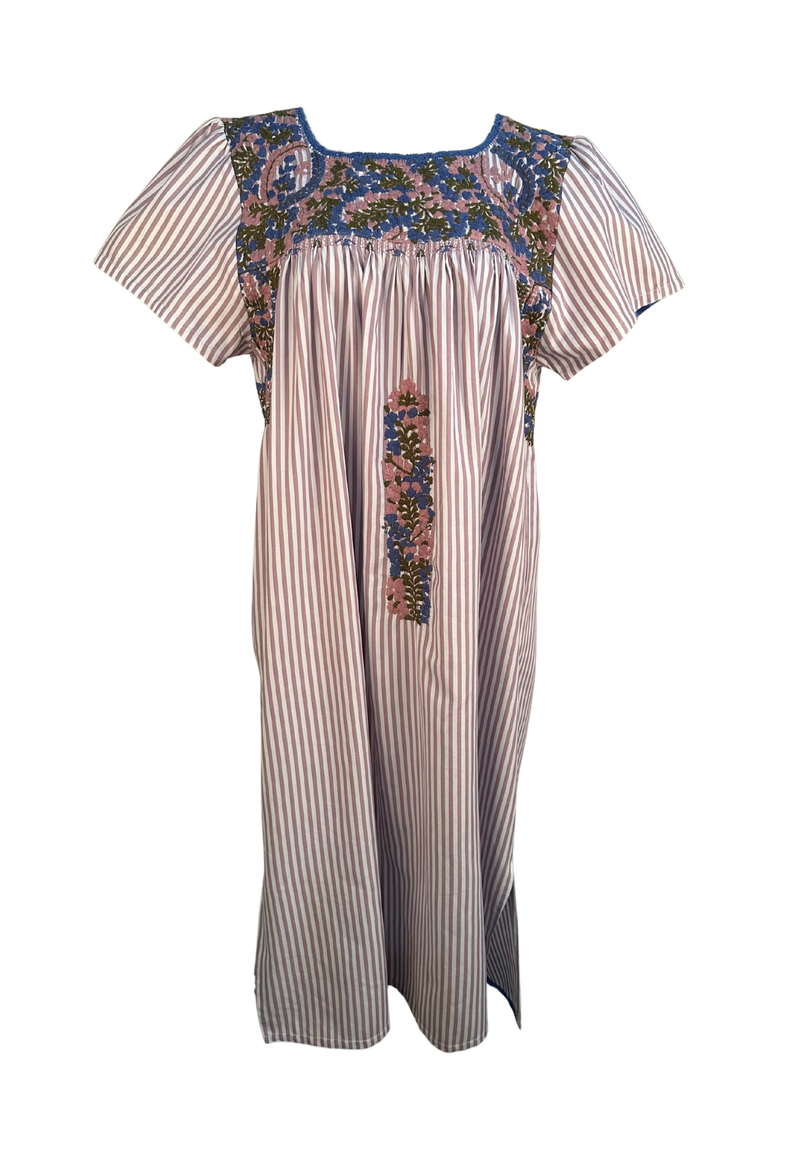 Liliana Pink Striped and Multicolor Midi Dress