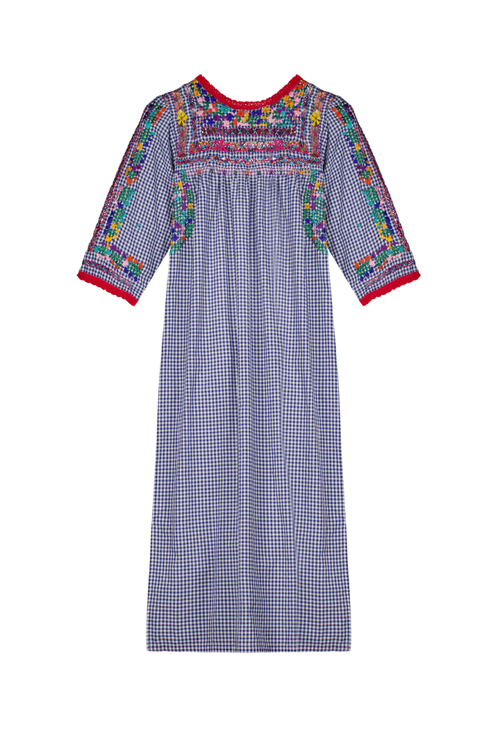 Blue Deshilado Midi Dress