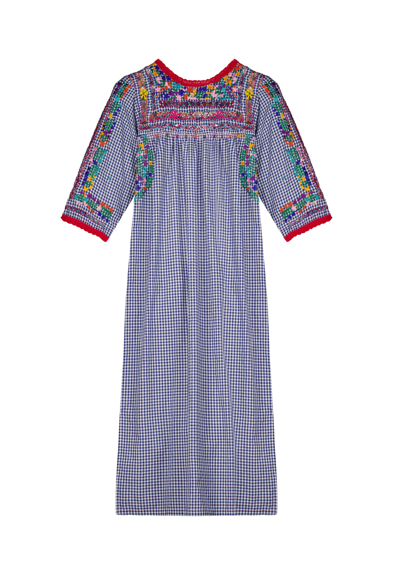 Blue Deshilado Midi Dress