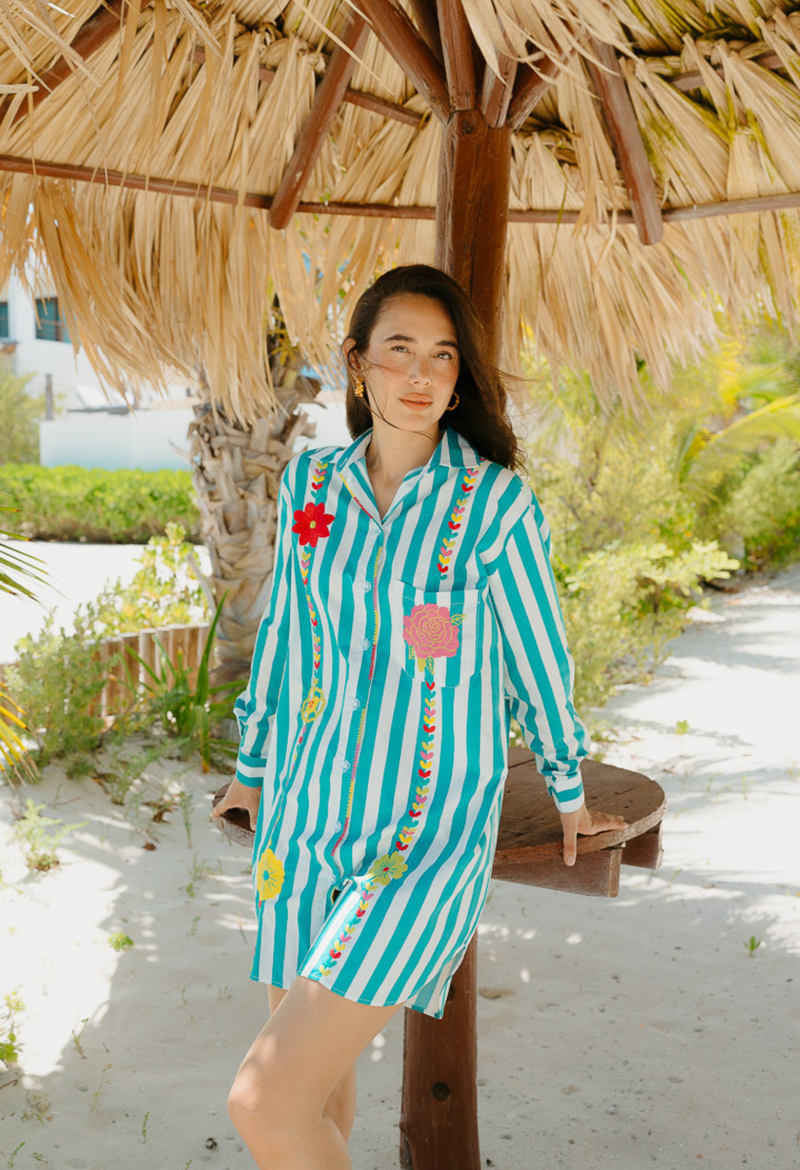 Isla Turquoise Wide Stripe Short Dress