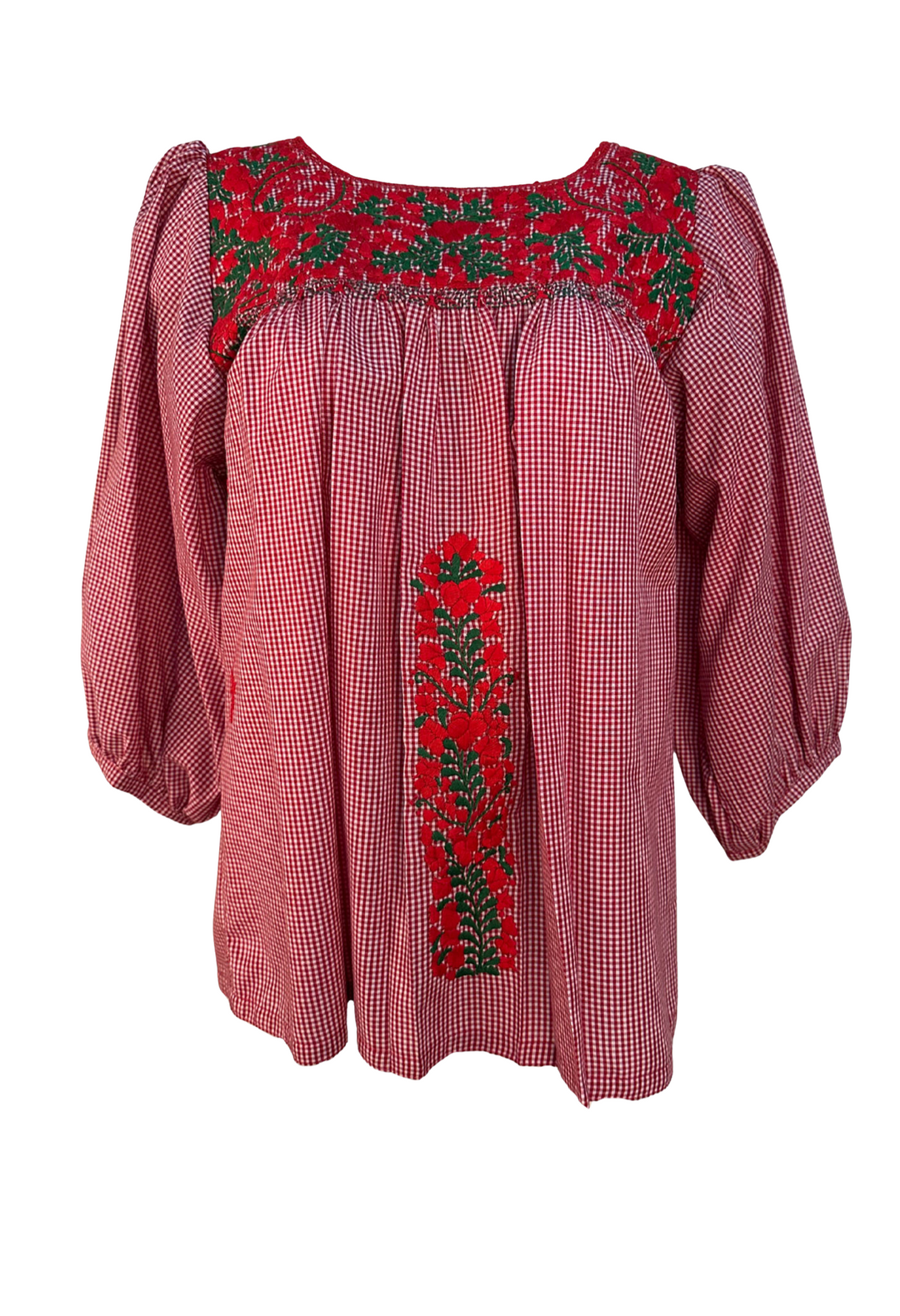 Catalina Roja Gingham y Verde Blouse