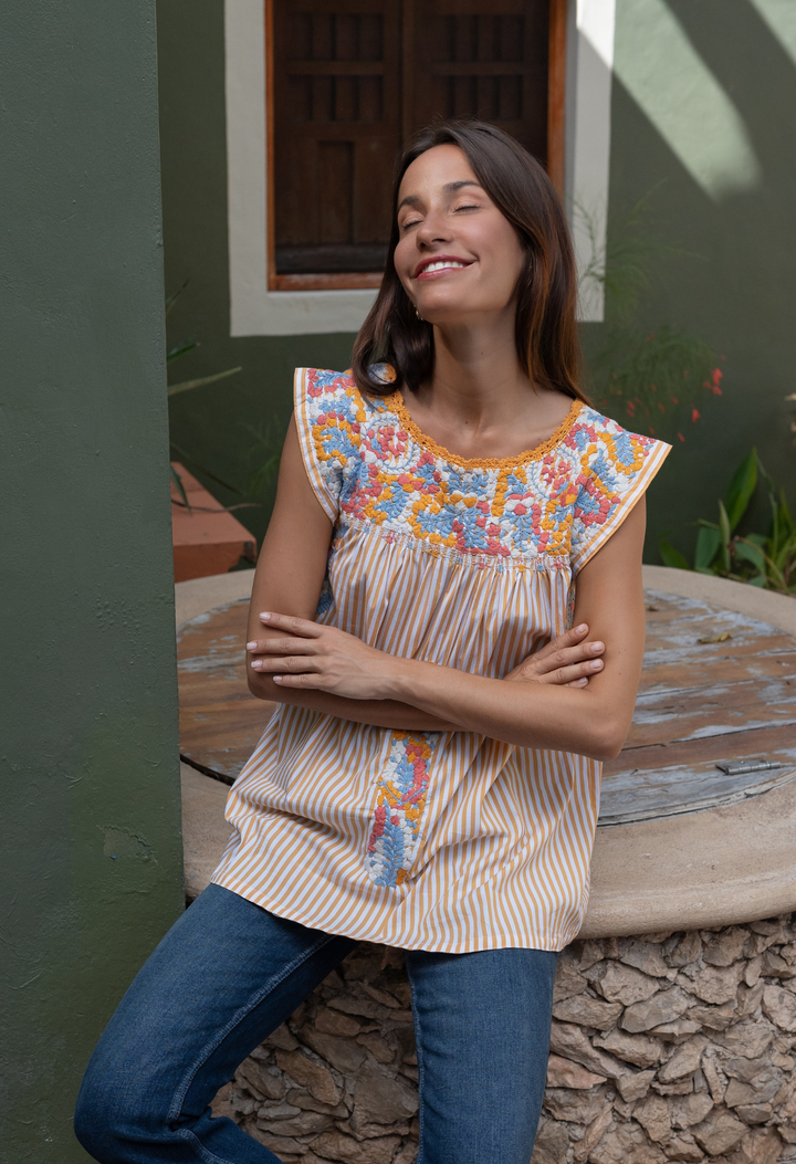 Flores Blouse Blouse Flores Yellow Stripe Blouse Flores Yellow Stripe Blouse