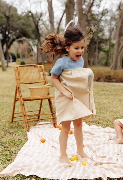 Victoria Girls Dress Childrens Victoria Beige and Blue Girl's Dress Victoria Beige and Blue Girl's Dress