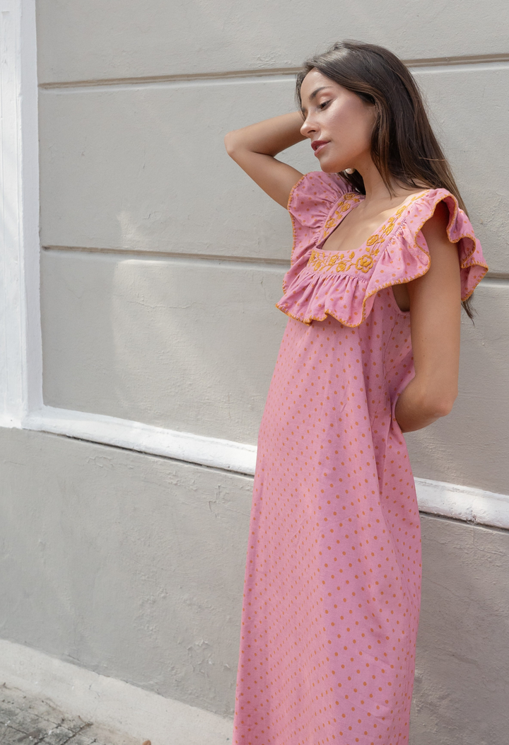 Karla Long Dress Dress Karla Cranberry Polka Dot Midi Dress Karla Cranberry Polka Dot Midi Dress