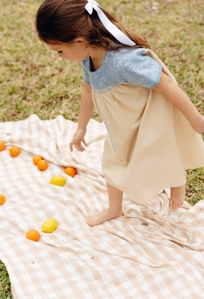 Victoria Girls Dress Childrens Victoria Beige and Blue Girl's Dress Victoria Beige and Blue Girl's Dress