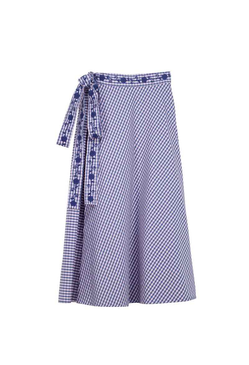 The Wrap Skirt Azul Gingham