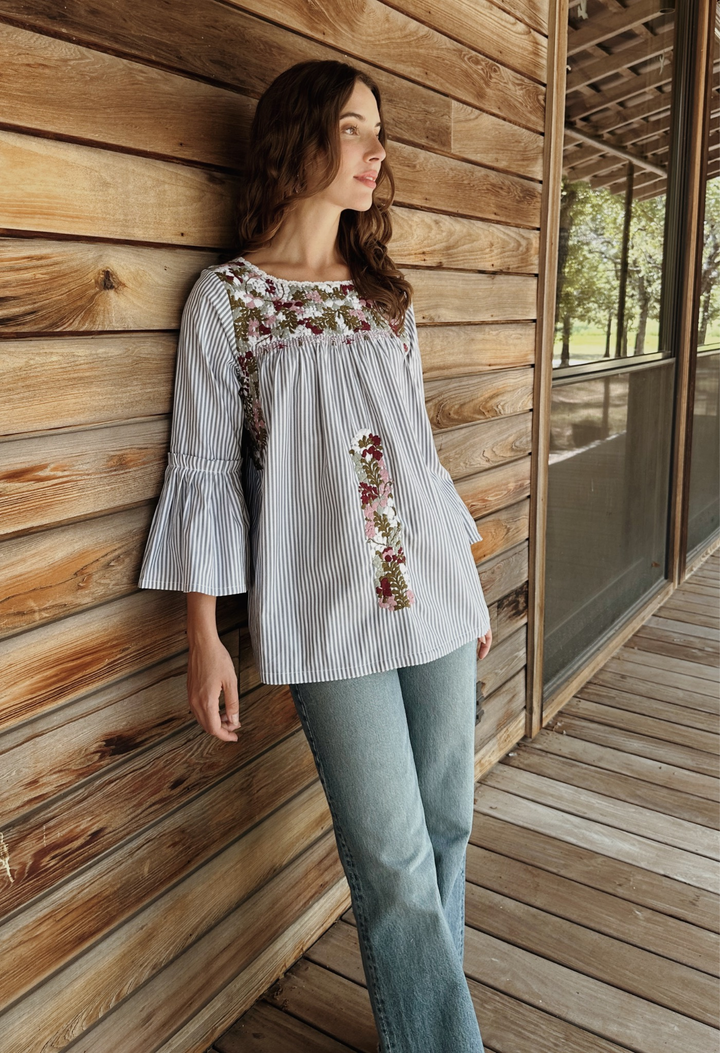 Leona Gris Rayas Blouse