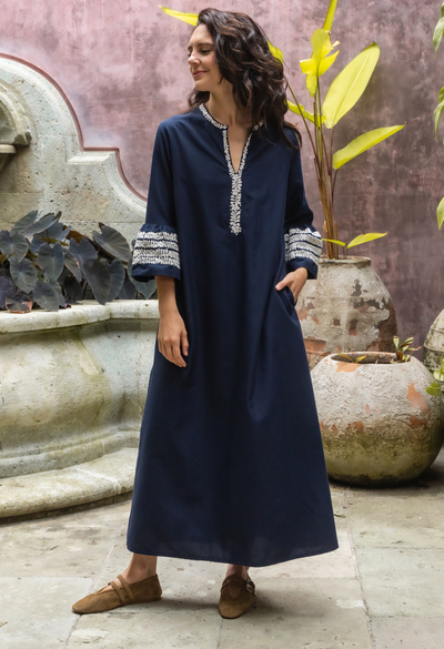 Leona Azul Marino y Blanca Midi Dress