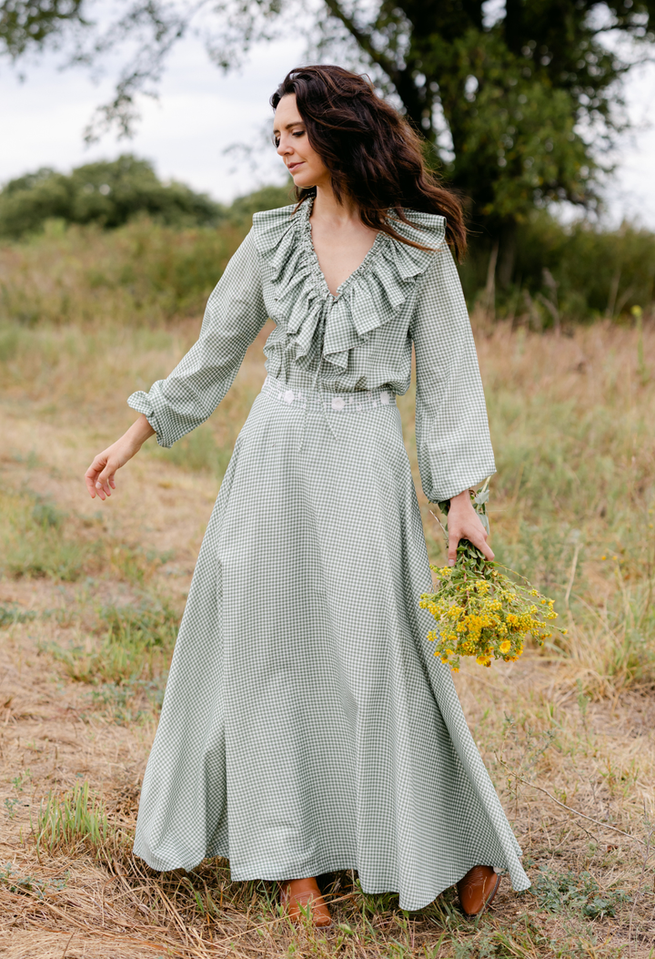 Regina Verde Gingham Blouse