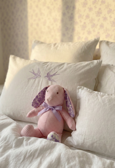 Embroidered Bunny Stuffed Animal Pink Gingham Embroidered Bunny Small Dove Vase | Mi Golondrina