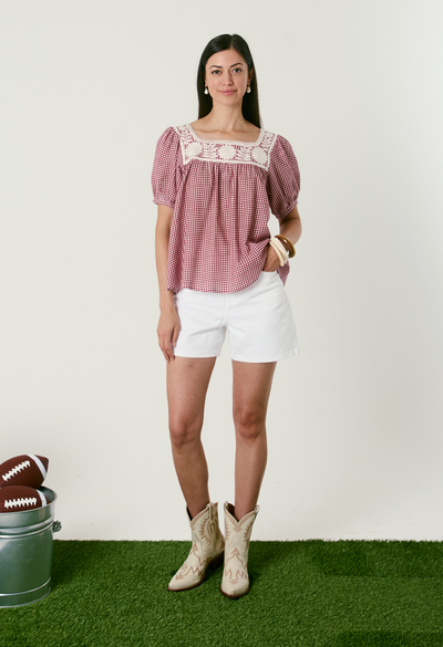 Maria Gingham Granate Blouse