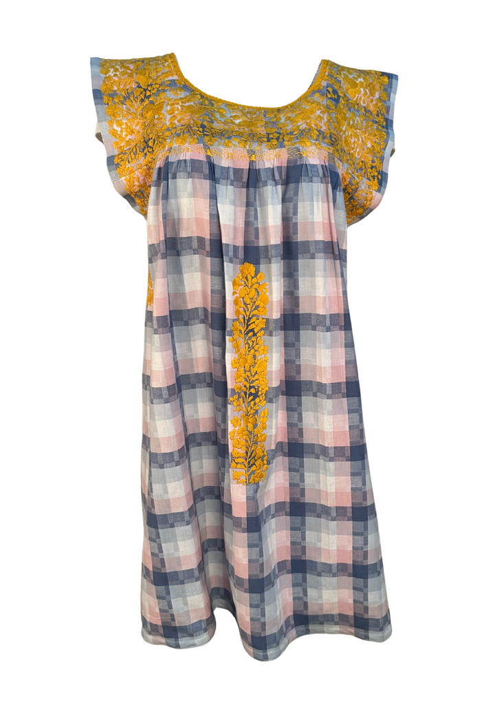 Plaid y Amarilla Short Dress