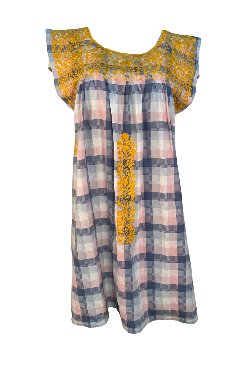 Plaid y Amarilla Short Dress