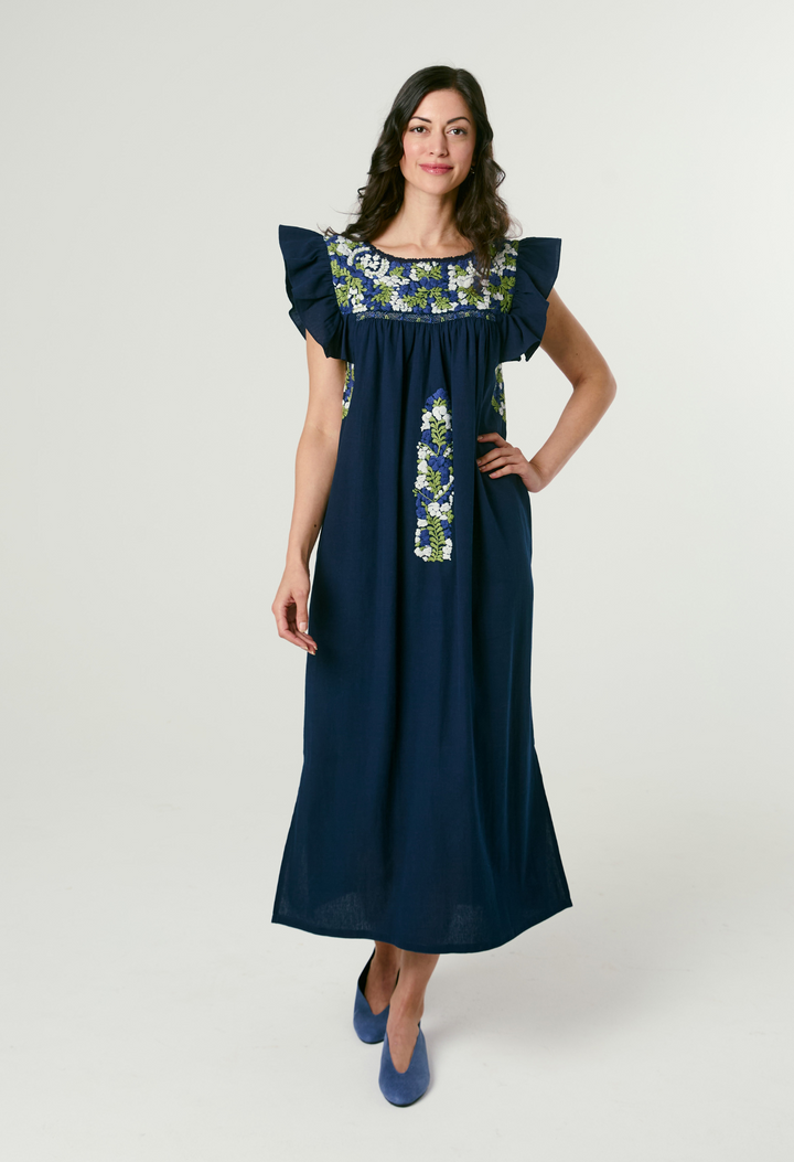 Soledad Azul Marino Midi Dress