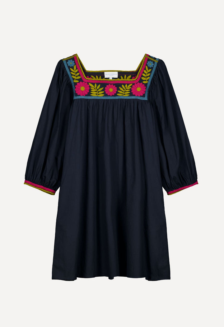 Marta Short Dress Dress Marta Navy Autumn Short Dress Marta Short Dress | Hand-Embroidered Navy Cotton | Mi Golondrina