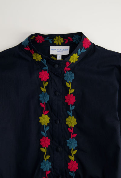 Francisca Long Dress Dress Francisca Navy Autumn Long Dress Francisca Long Dress | Hand-Embroidered Navy Poplin | Mi Golondrina