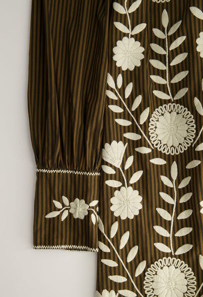 Martina Long Dress Dress Martina Brown and Black Stripe Long Dress Martina Long Dress | Hand-Embroidered & Hand-Painted | Mi Golondrina