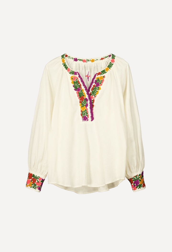 Azura Blouse Blouse Azura Ivory Autumn Blouse Azura Blouse | Hand-Embroidered Ivory Cotton | Mi Golondrina