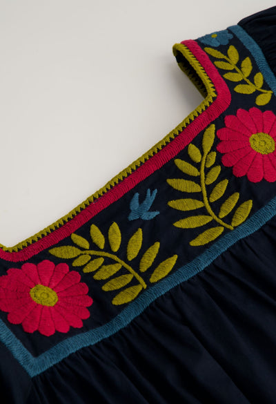 Marta Short Dress Dress Marta Navy Autumn Short Dress Marta Short Dress | Hand-Embroidered Navy Cotton | Mi Golondrina