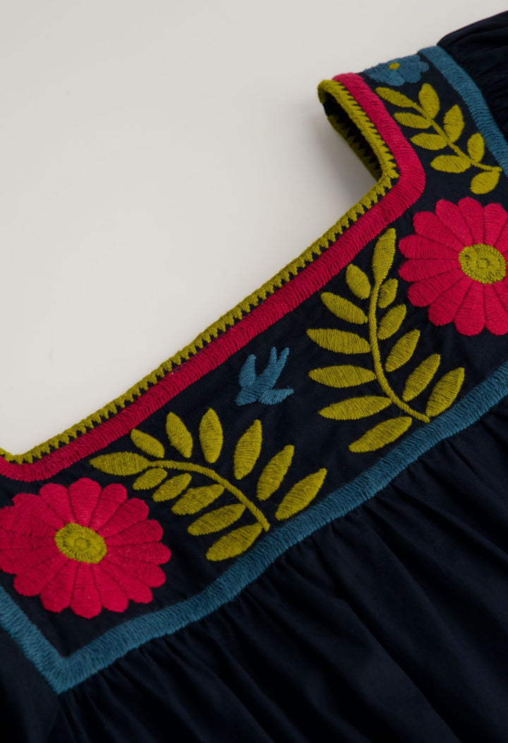Marta Short Dress Dress Marta Navy Autumn Short Dress Marta Short Dress | Hand-Embroidered Navy Cotton | Mi Golondrina