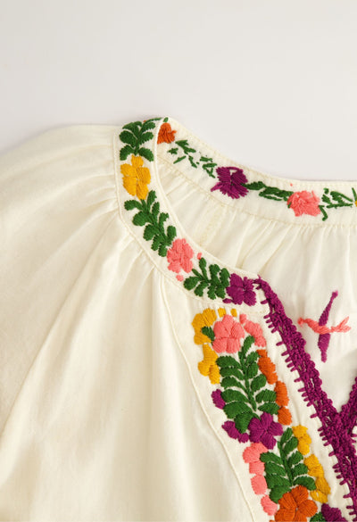 Azura Blouse Blouse Azura Ivory Autumn Blouse Azura Blouse | Hand-Embroidered Ivory Cotton | Mi Golondrina