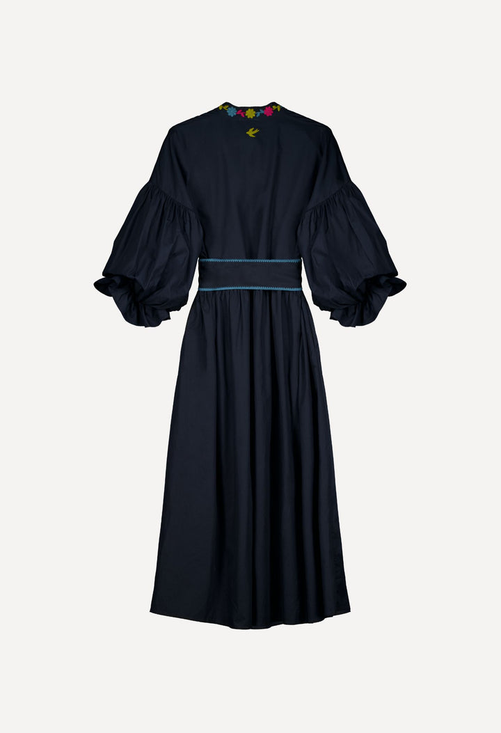 Francisca Long Dress Dress Francisca Navy Autumn Long Dress Francisca Long Dress | Hand-Embroidered Navy Poplin | Mi Golondrina