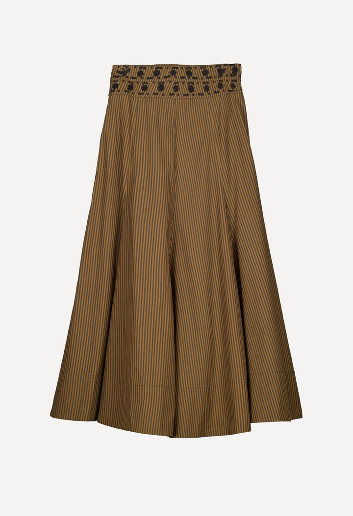 Claudia Skirt Skirt Claudia Black and Brown Stripe Skirt Claudia Skirt | Hand-Embroidered Striped Cotton | Mi Golondrina