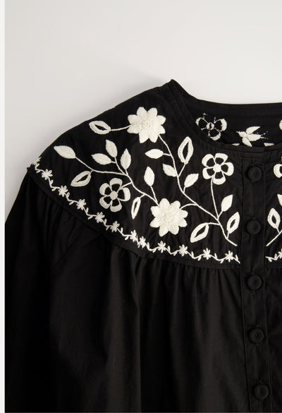 Thalia Blouse Blouse Thalia Black and Ivory Blouse NEW: Thalia Blouse | Hand-Embroidered Chamula Cotton | Mi Golondrina