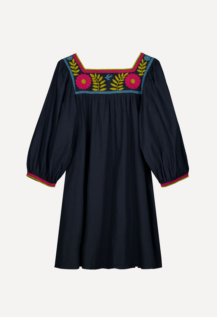 Marta Short Dress Dress Marta Navy Autumn Short Dress Marta Short Dress | Hand-Embroidered Navy Cotton | Mi Golondrina