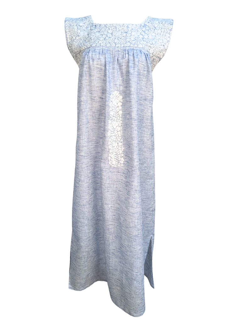 Azul Claro y Blanco Midi Dress