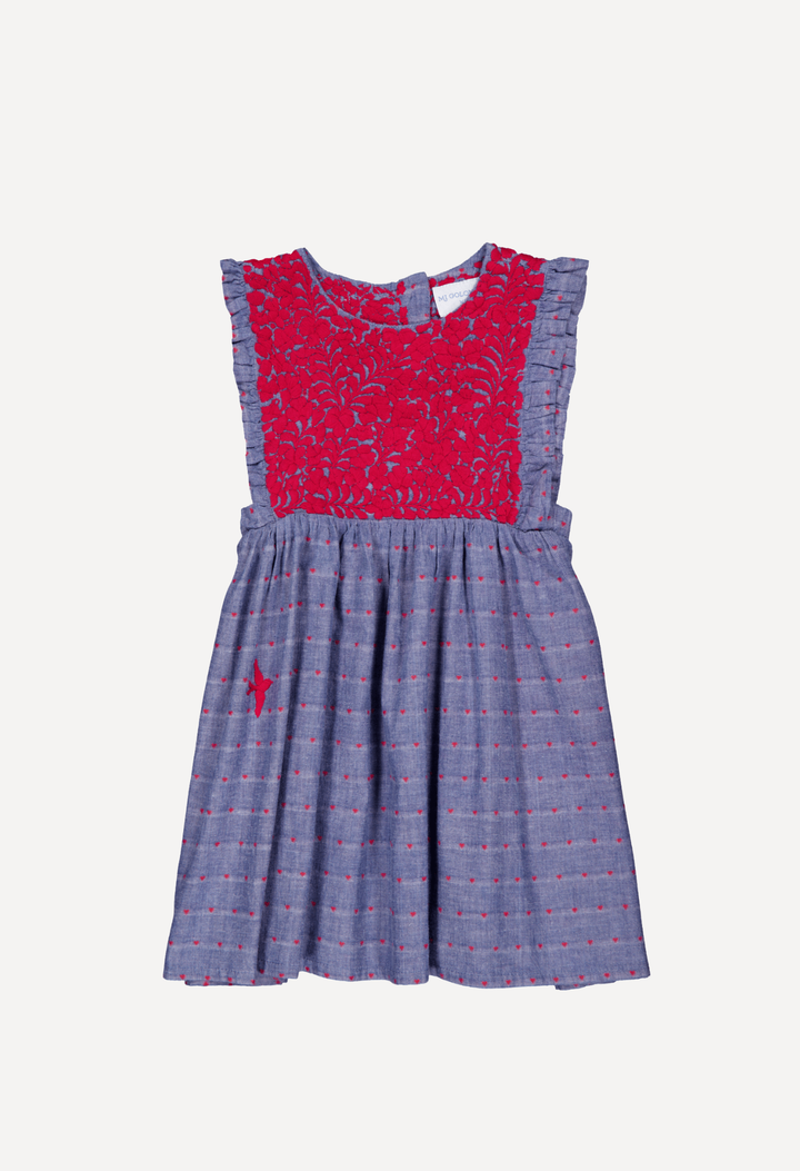 Ines Girls Dress Childrens Ines Denim Red Heart Girl's Dress Ines Denim Red Heart Girl's Dress | Mi Golondrina