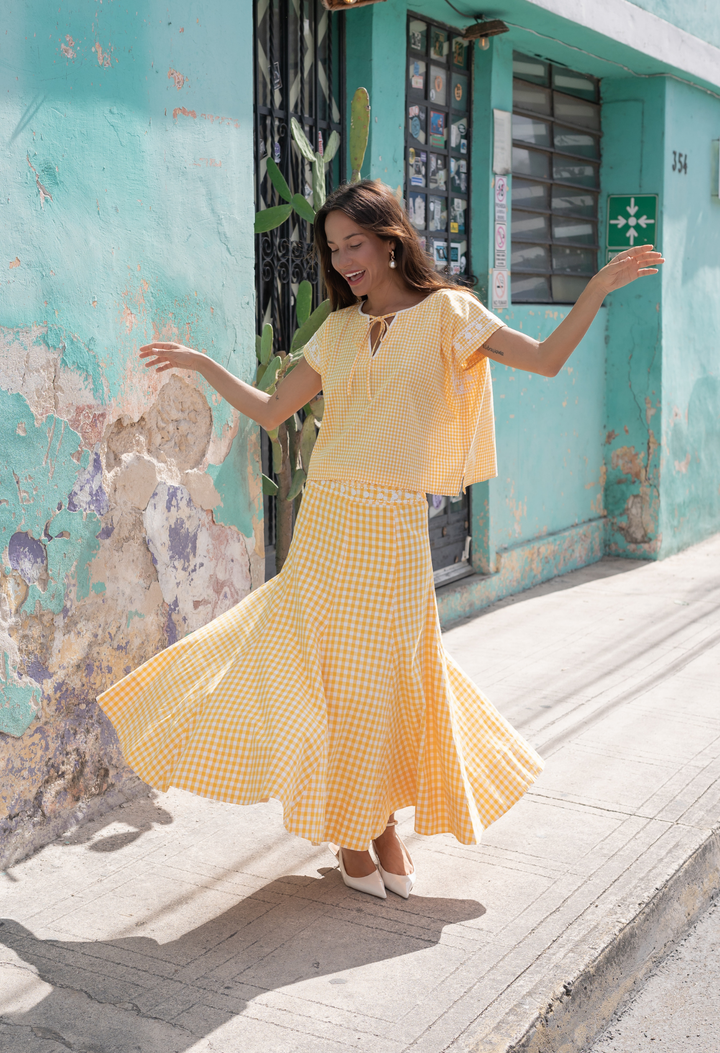 Montse Blouse Blouse Montse Yellow Gingham Blouse Montse Yellow Gingham Blouse