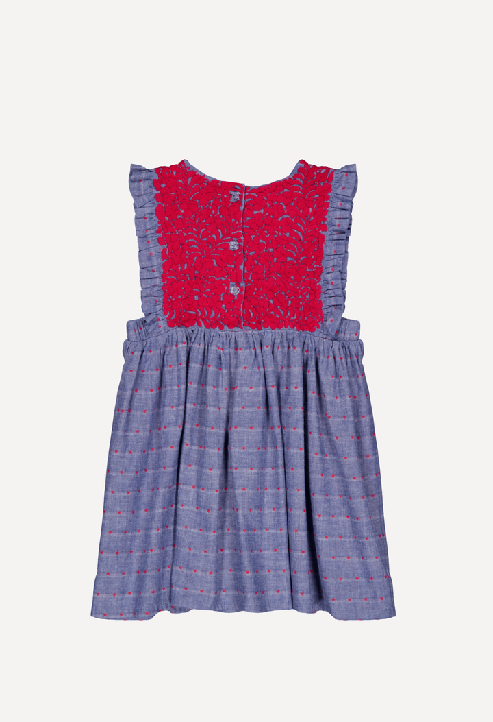Ines Girls Dress Childrens Ines Denim Red Heart Girl's Dress Ines Denim Red Heart Girl's Dress | Mi Golondrina