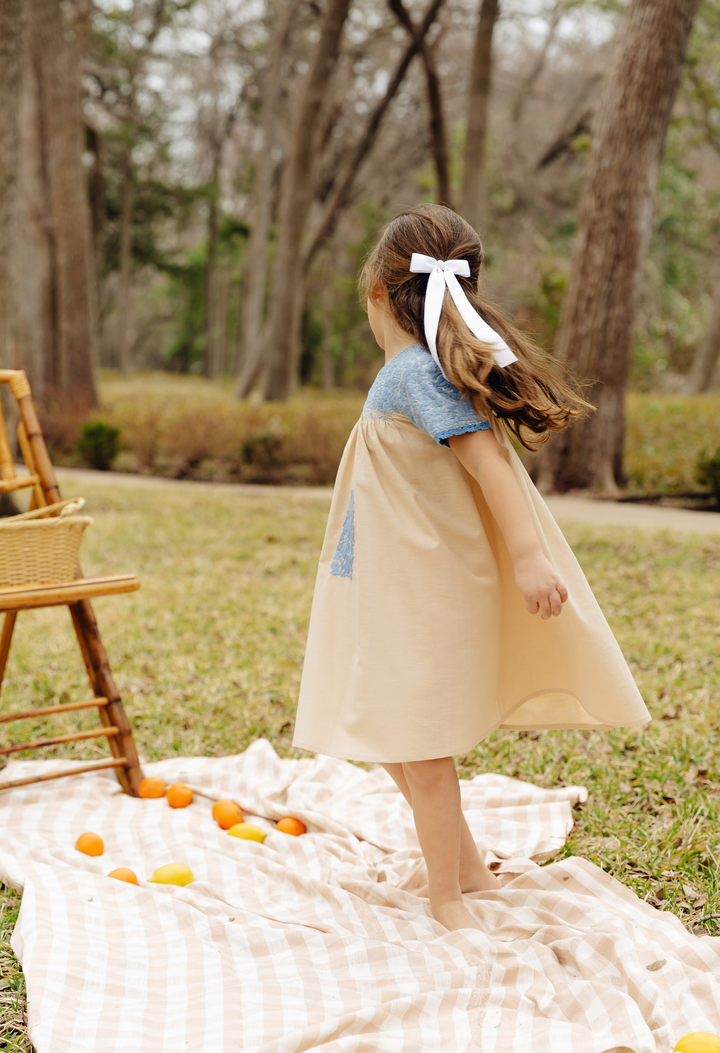 Victoria Girls Dress Childrens Victoria Beige and Blue Girl's Dress Victoria Beige and Blue Girl's Dress