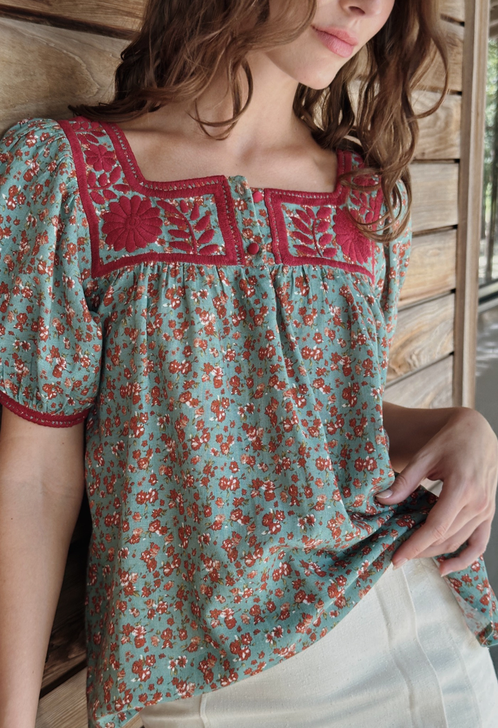 Maria Verde Floral Blouse