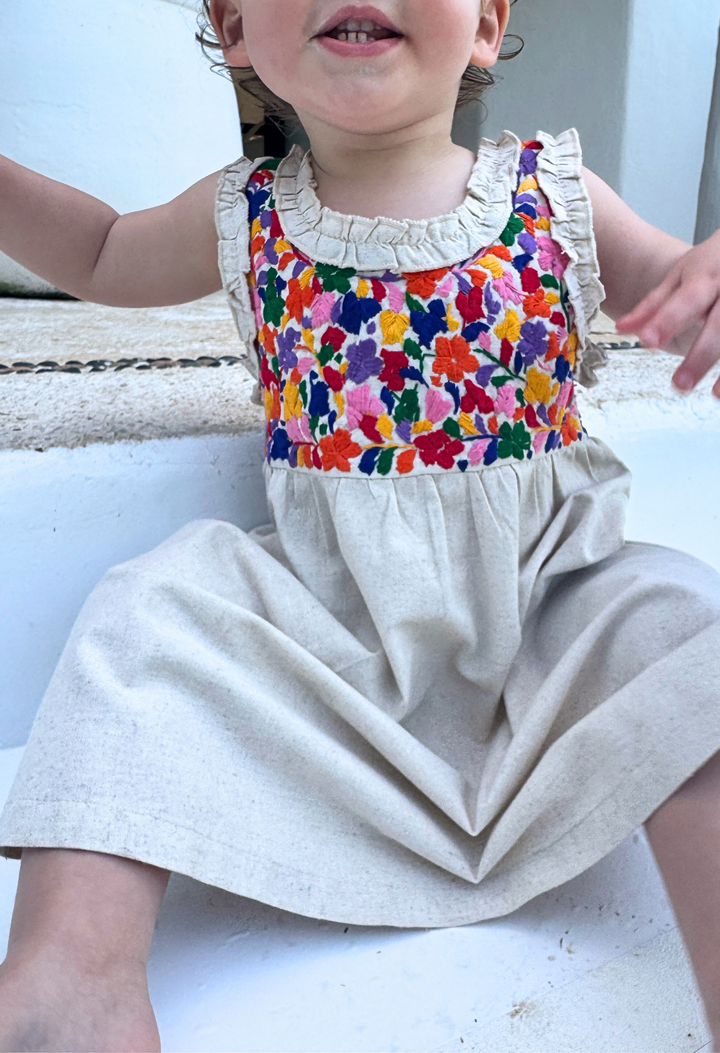 Rosita Girls Dress Childrens Rosita Marfil y Multicolor Rosita Marfil y Multicolor