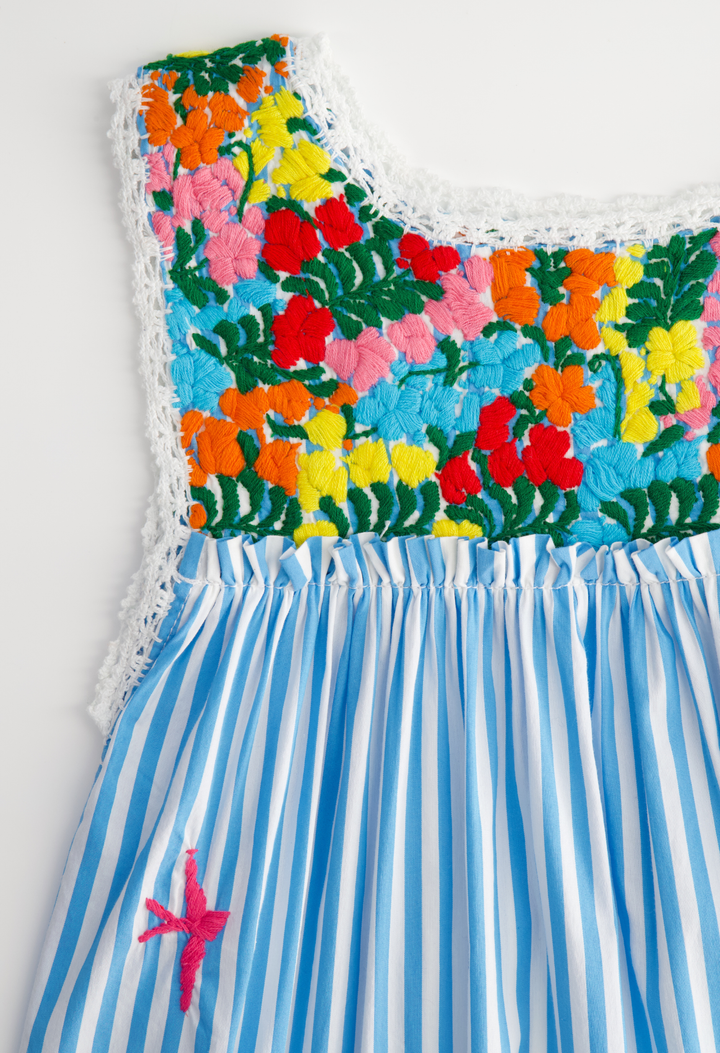 Selena Girl's Dress Childrens Dalia Turquoise Stripe Fiesta Girl's Dress Dalia Turquoise Stripe Fiesta Girl's Dress