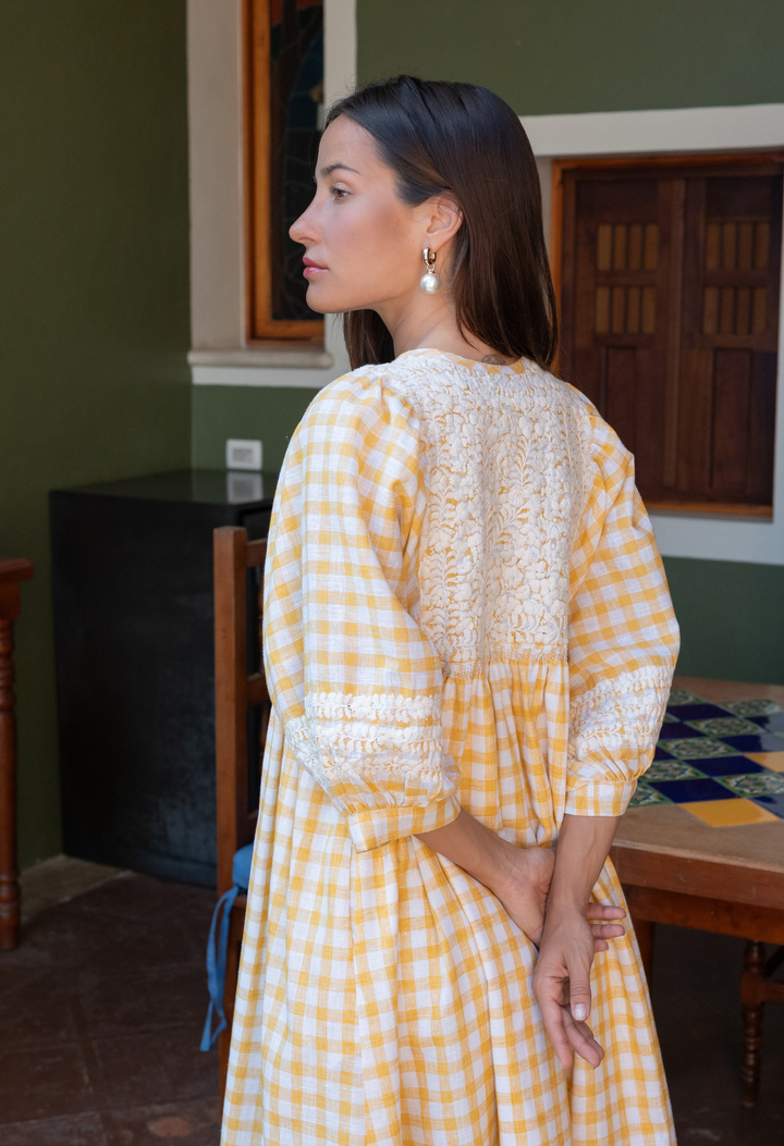 Violeta Long Dress Dress Violeta Yellow Gingham Long Dress Violeta Yellow Gingham Long Dress