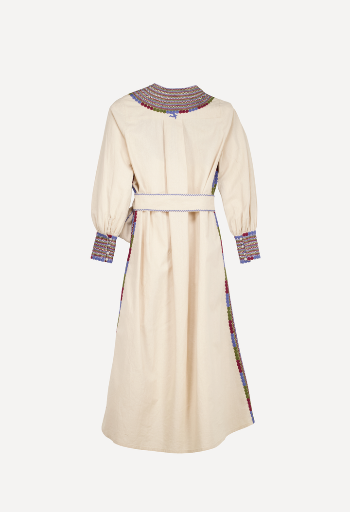 Beatriz Long Dress Dress Beatriz Beige y Azul Long Dress Beatriz Beige y Azul Midi Dress | Mi Golondrina