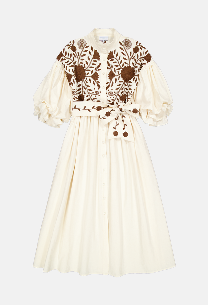 Francisca Long Dress Dress Francisca Ivory and Brown Long Dress Francisca Ivory and Brown Long Dress