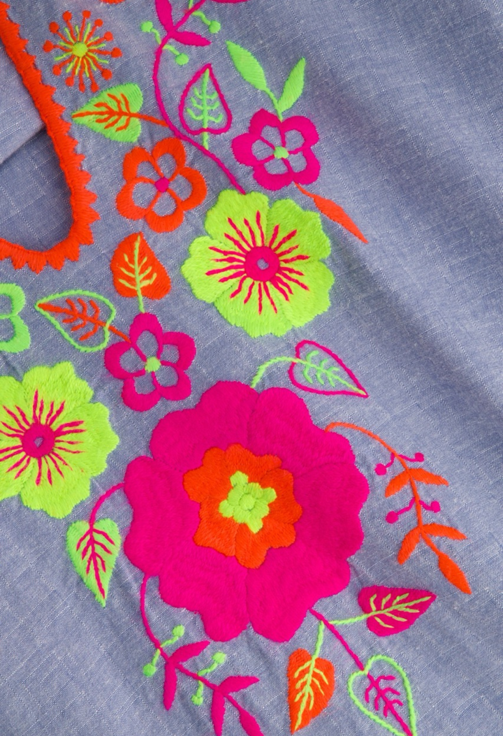 Malena Caftan Dress Dress Malena Chambray Neon Floral Caftan Malena Chambray Neon Floral Caftan