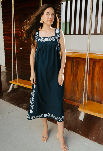 Mia Long Dress Dress Mia Navy and White Midi Dress Mia Navy and White Midi Dress