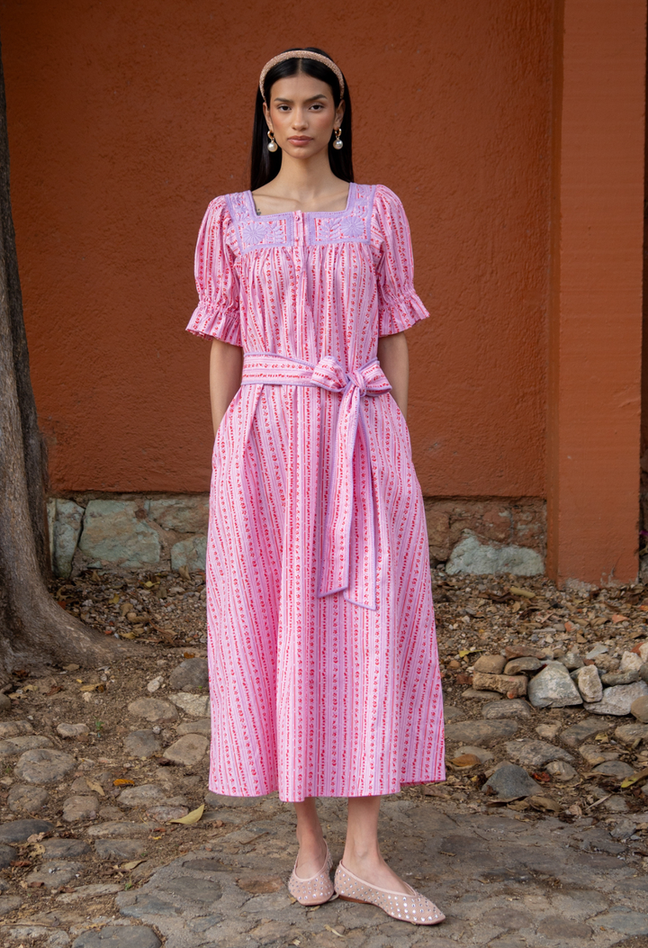 Maria Pink Floral Midi Dress